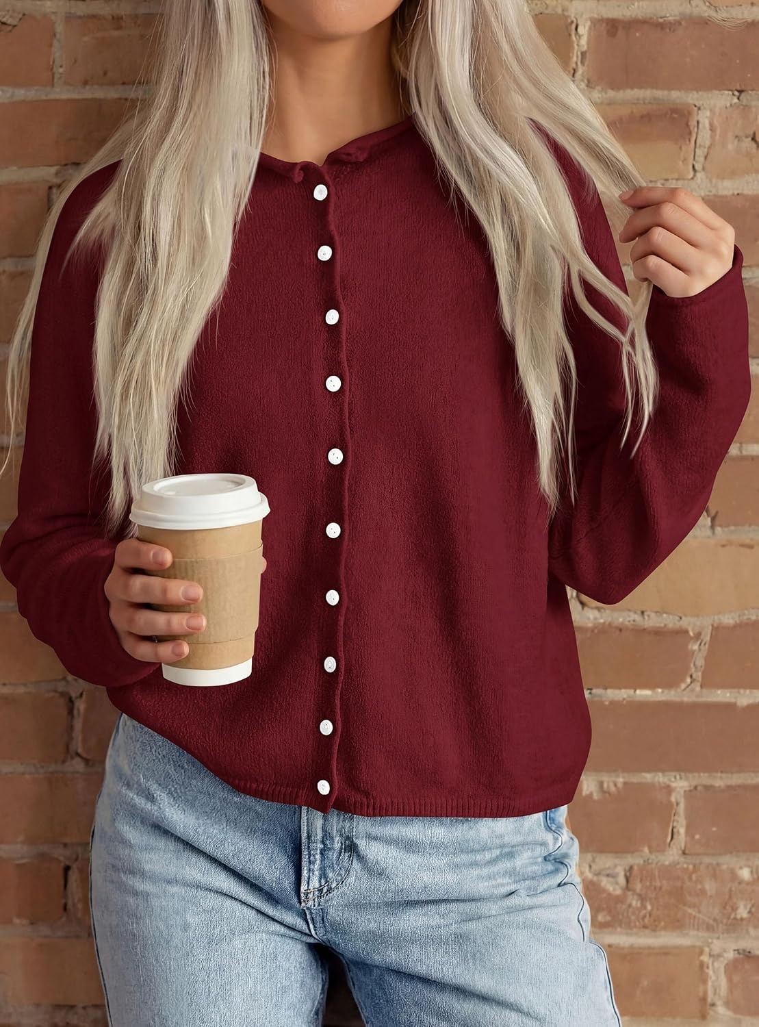 image:imagePRETTYGARDEN Lightweight Knit Cardigan Sweaters for WomenBurgundy