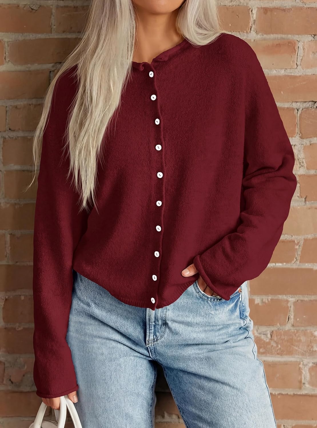 image:imagePRETTYGARDEN Lightweight Knit Cardigan Sweaters for WomenBurgundy