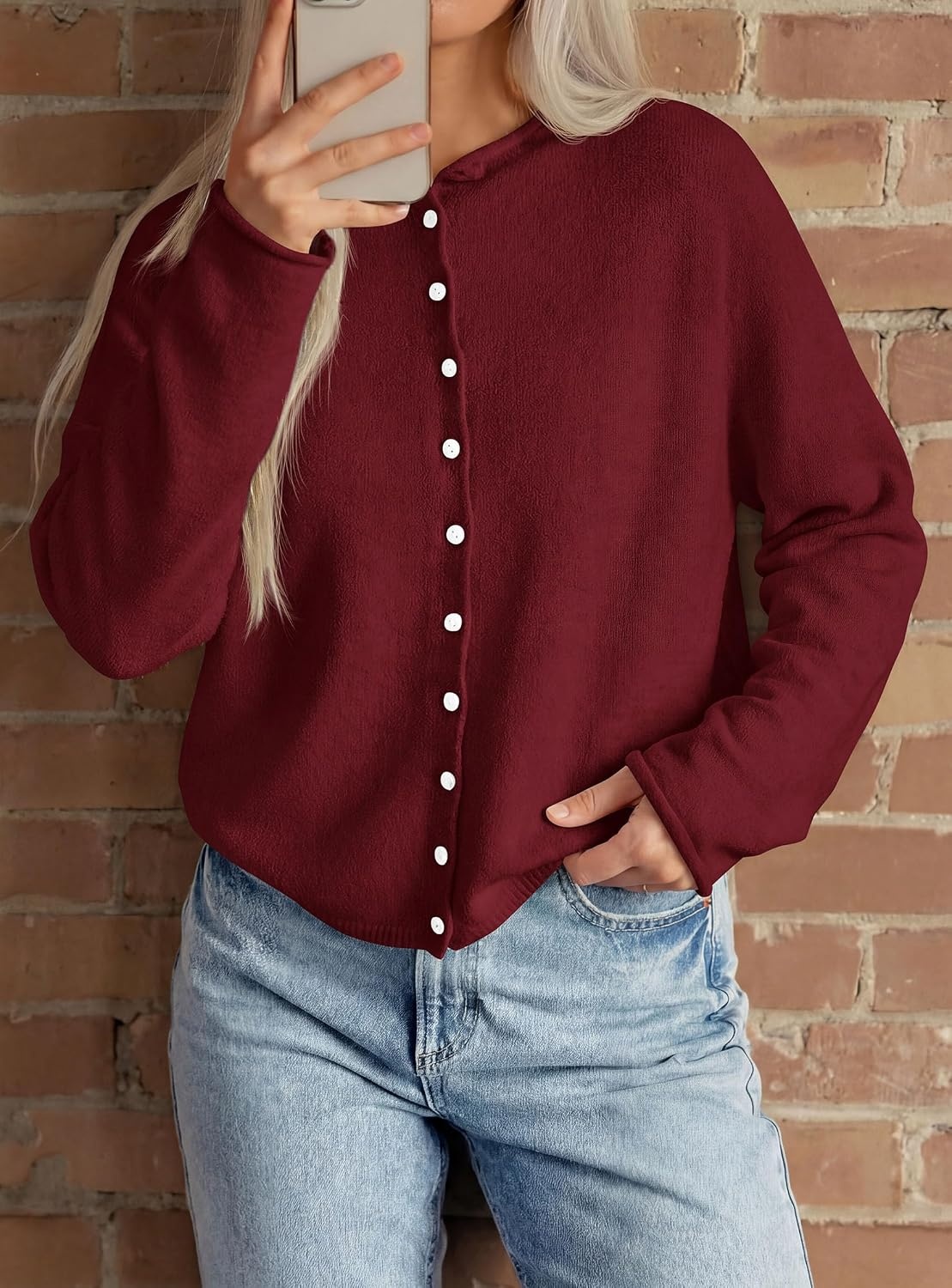 image:imagePRETTYGARDEN Lightweight Knit Cardigan Sweaters for WomenBurgundy