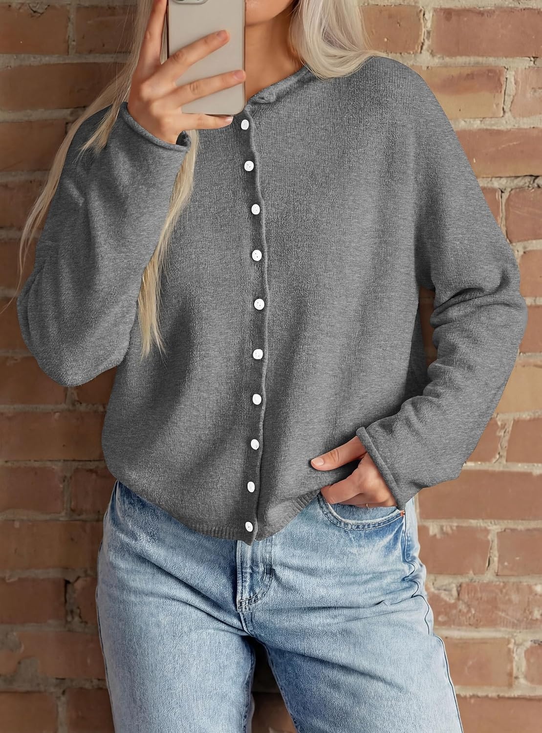 image:imagePRETTYGARDEN Lightweight Knit Cardigan Sweaters for WomenGrey