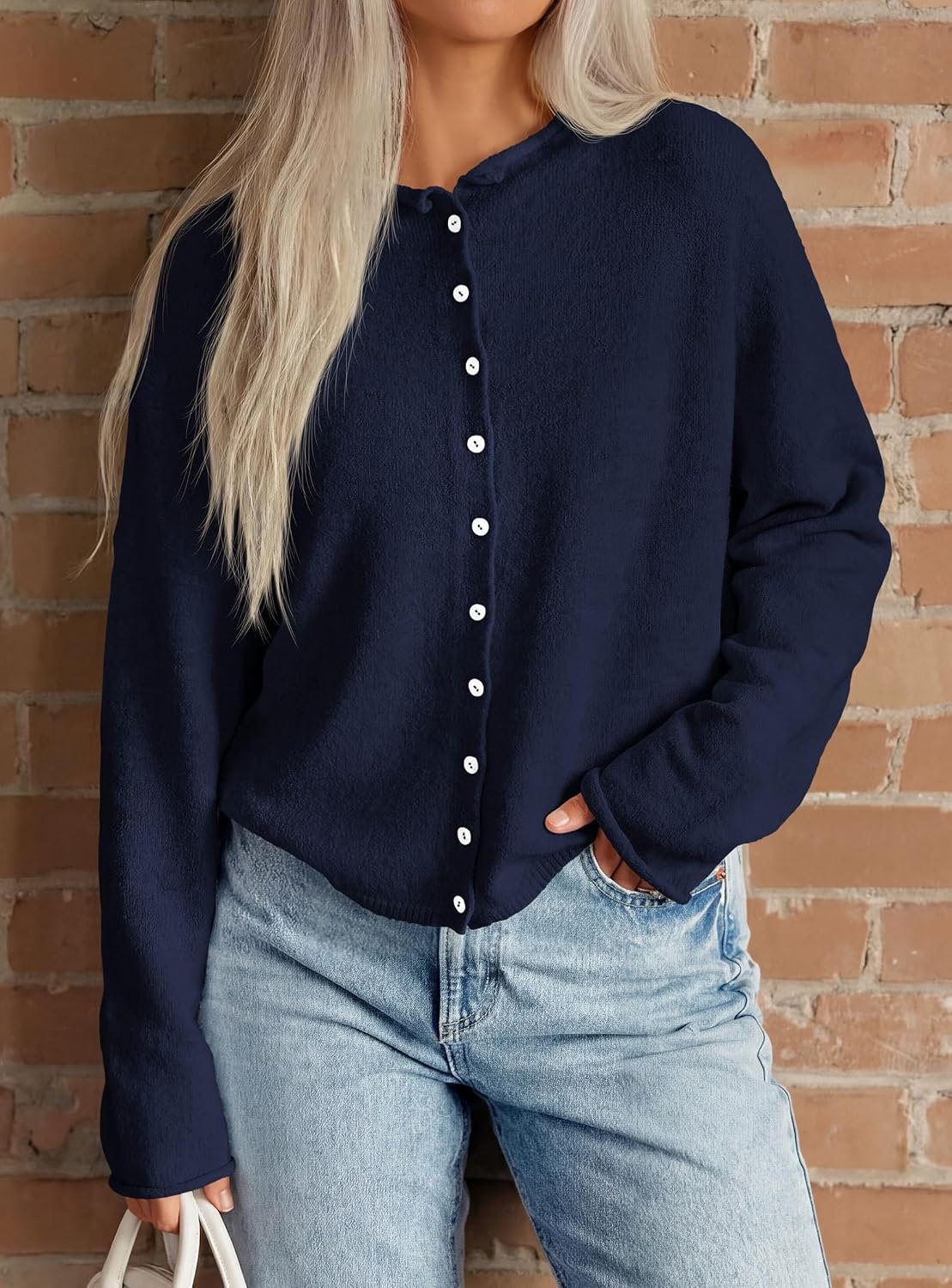 image:imagePRETTYGARDEN Lightweight Knit Cardigan Sweaters for WomenNavy Blue