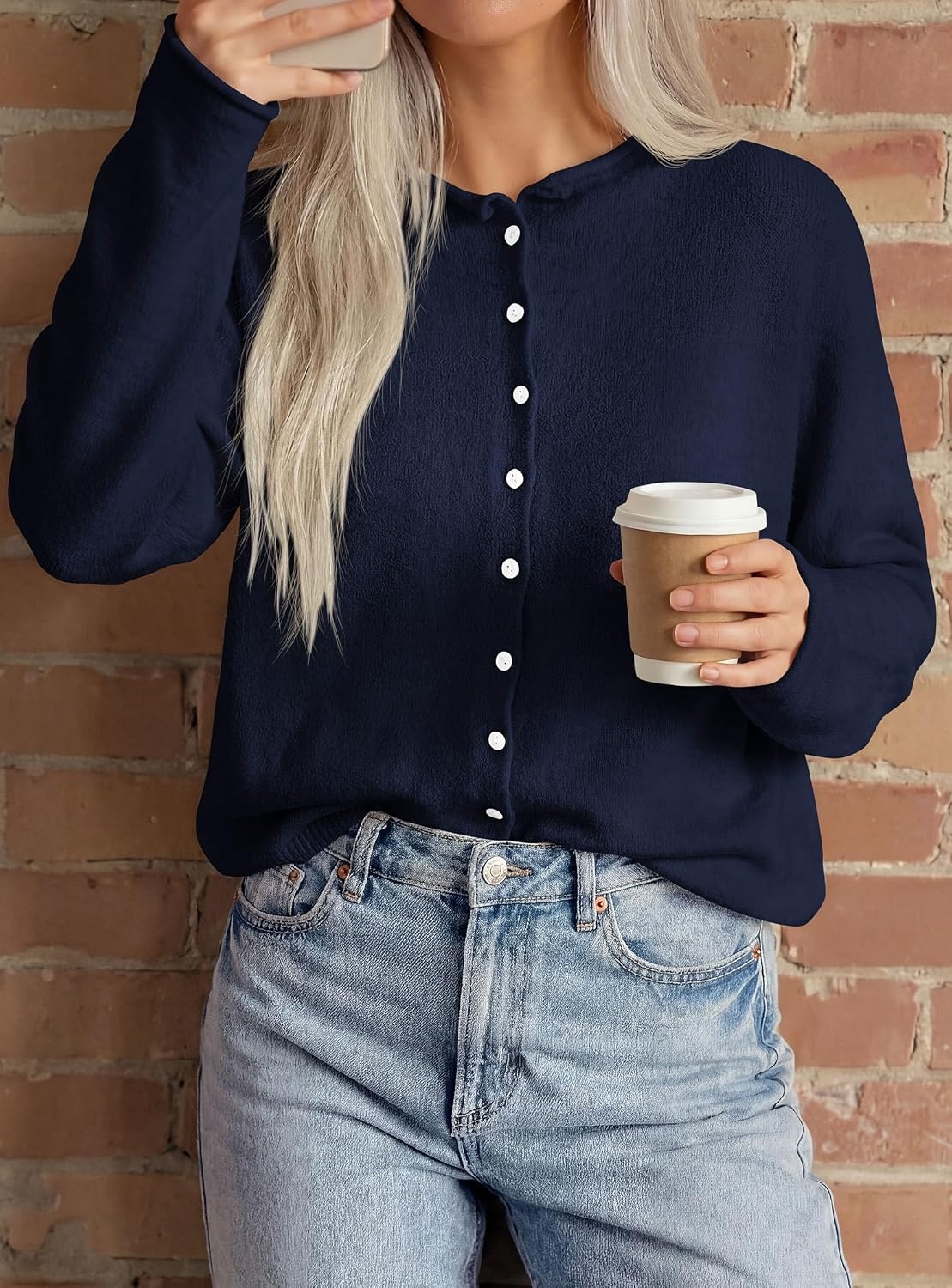 image:imagePRETTYGARDEN Lightweight Knit Cardigan Sweaters for WomenNavy Blue