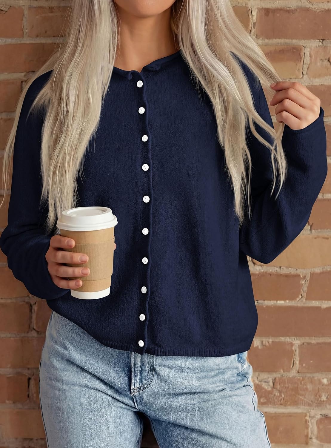 image:imagePRETTYGARDEN Lightweight Knit Cardigan Sweaters for WomenNavy Blue