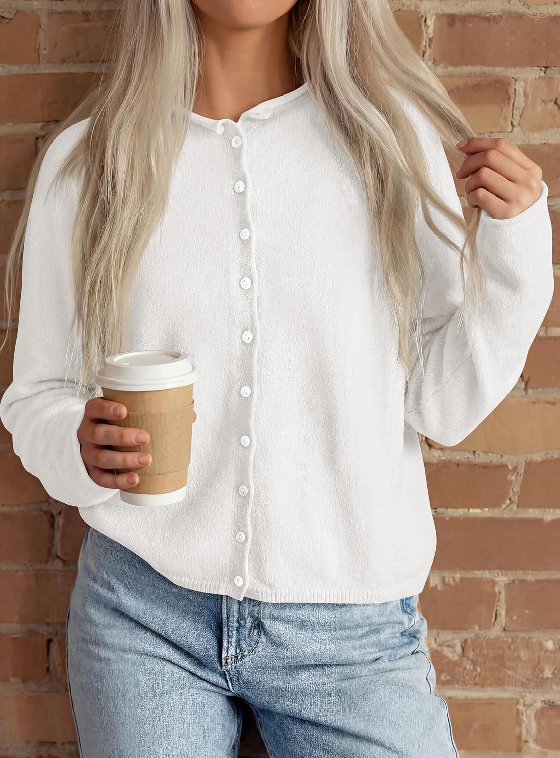 image:imagePRETTYGARDEN Lightweight Knit Cardigan Sweaters for WomenWhite