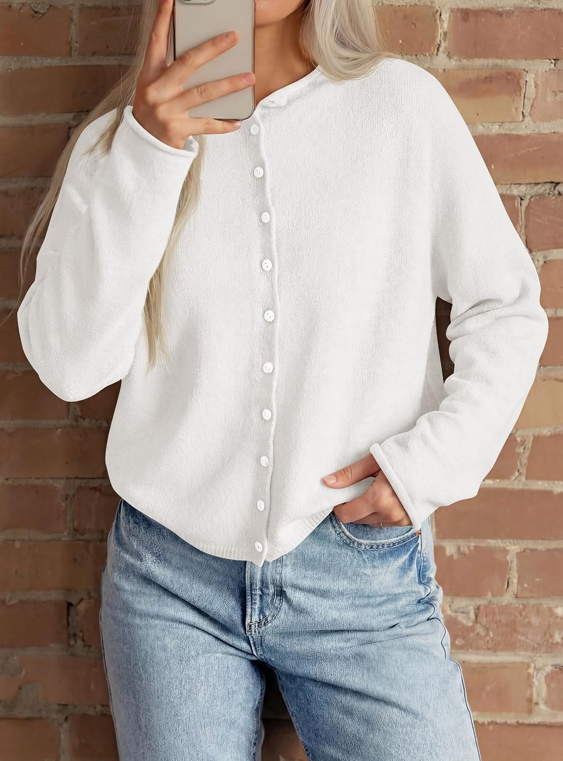 image:imagePRETTYGARDEN Lightweight Knit Cardigan Sweaters for WomenWhite