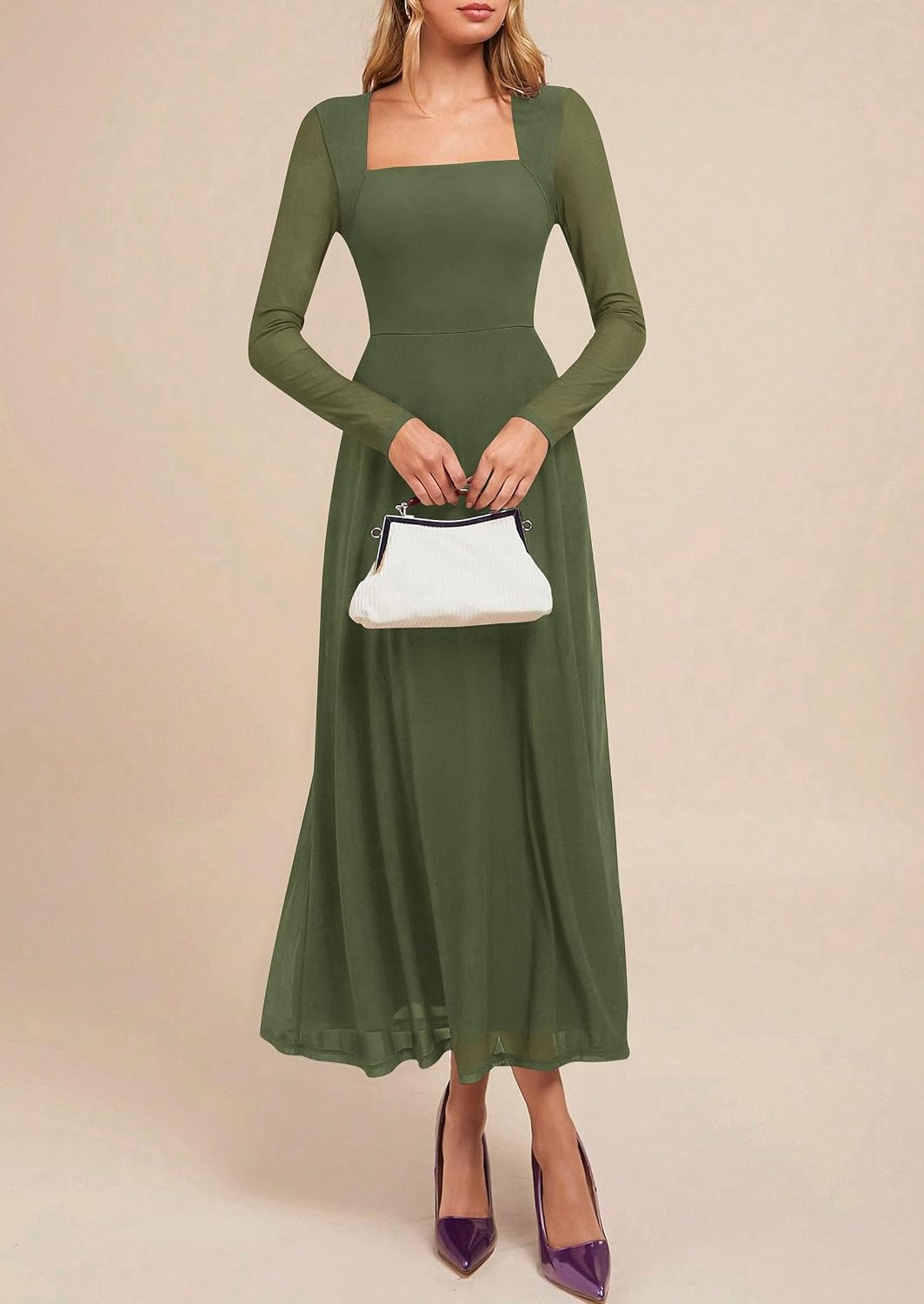 image:imagePRETTYGARDEN Maxi Dresses for Women Flowy A Line Mesh DressArmy Green