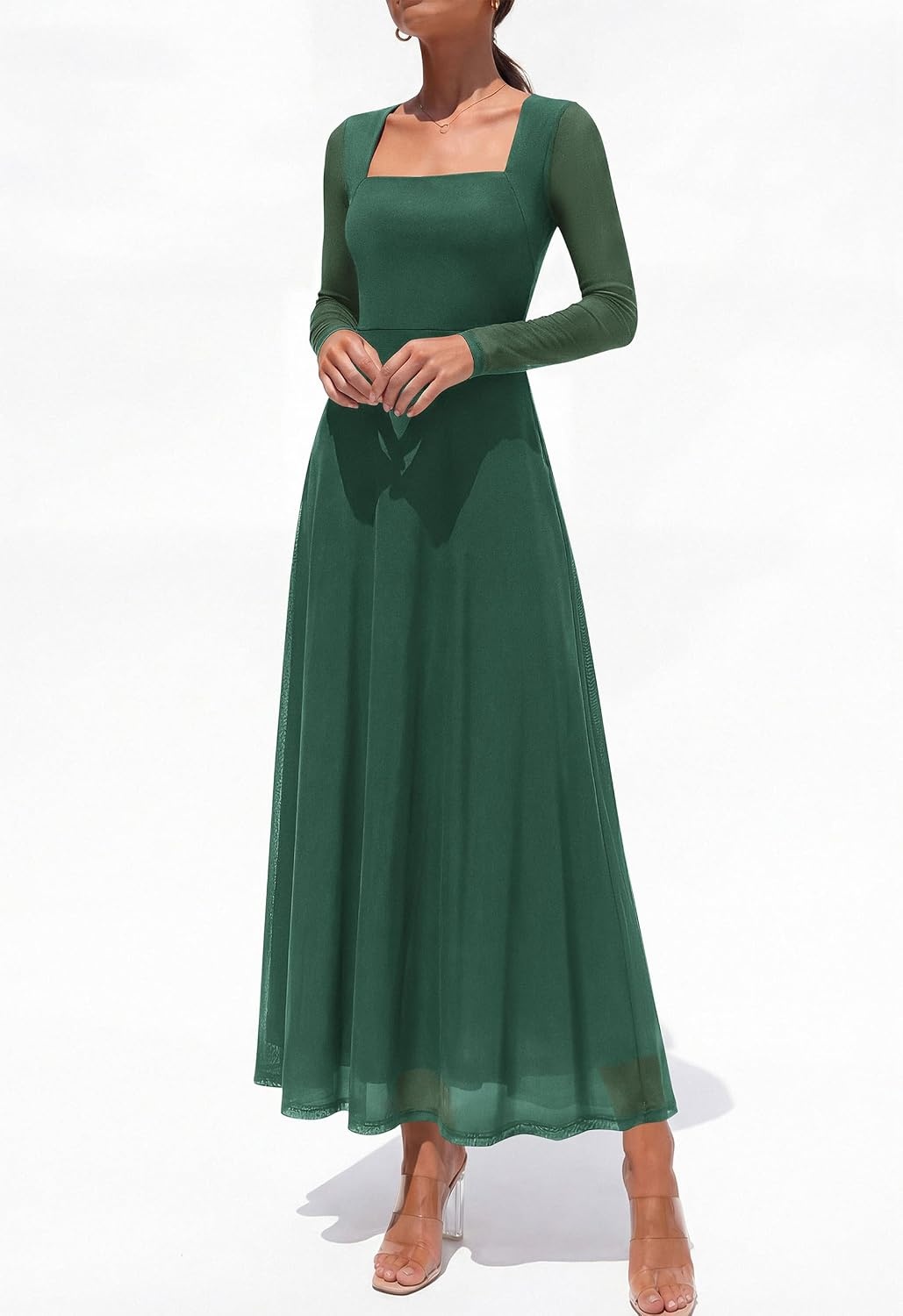 image:imagePRETTYGARDEN Maxi Dresses for Women Flowy A Line Mesh DressDark Green