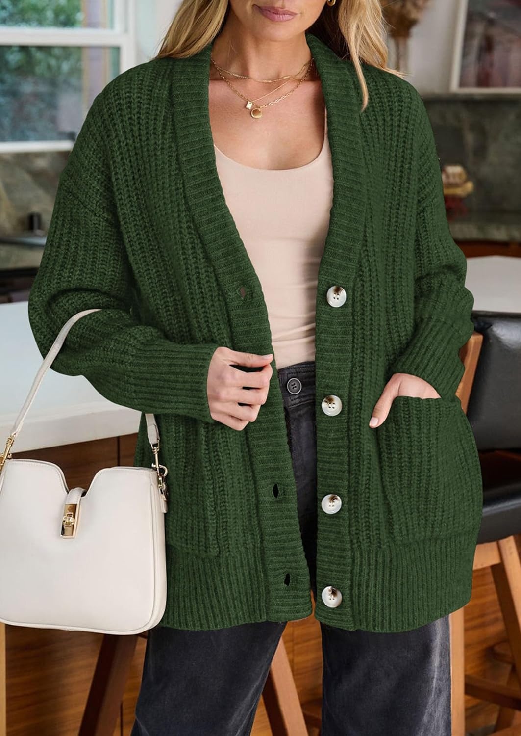image:imagePRETTYGARDEN Oversized Cardigan Sweaters for Women Button UpArmy Green