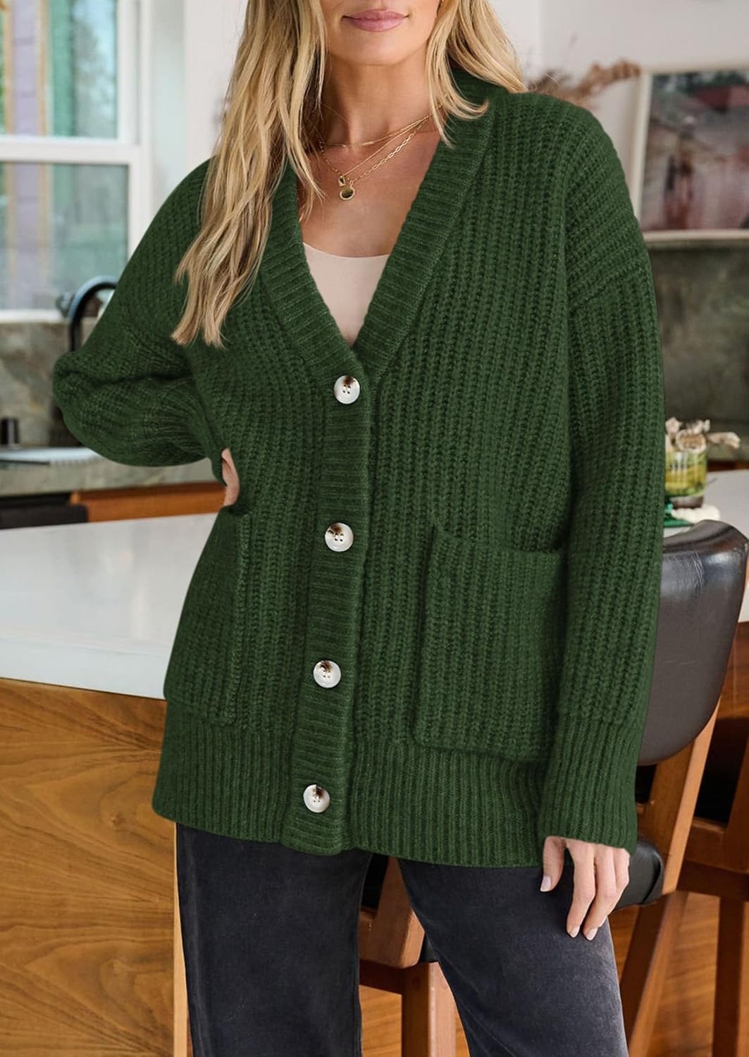image:imagePRETTYGARDEN Oversized Cardigan Sweaters for Women Button UpArmy Green