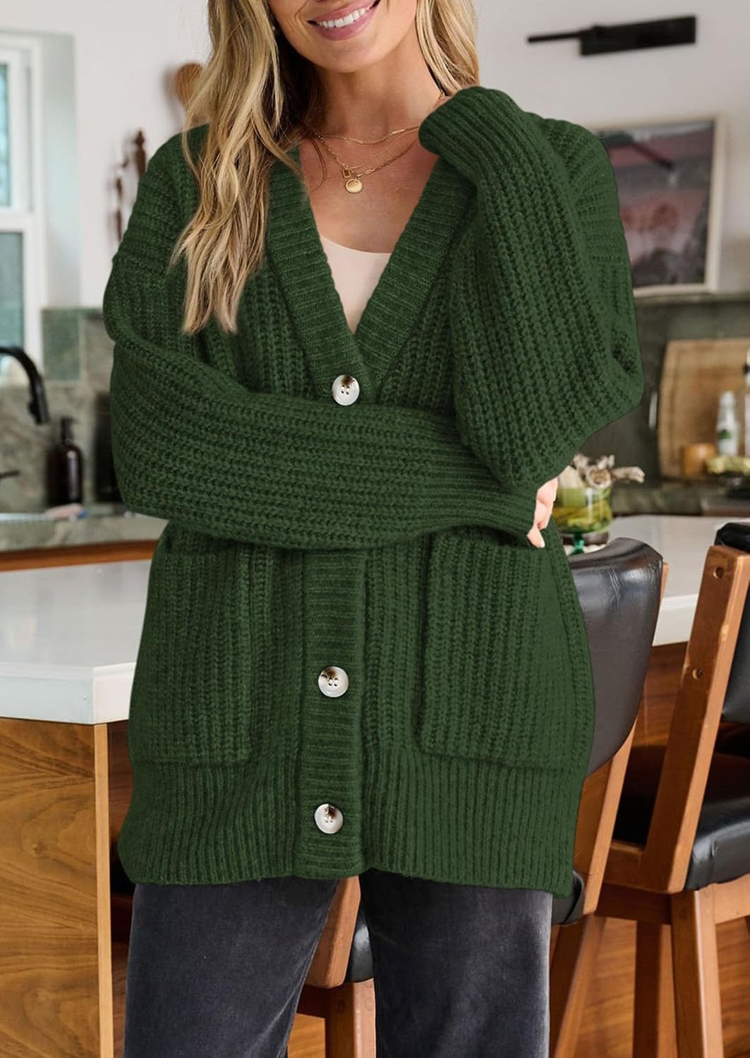 image:imagePRETTYGARDEN Oversized Cardigan Sweaters for Women Button UpArmy Green