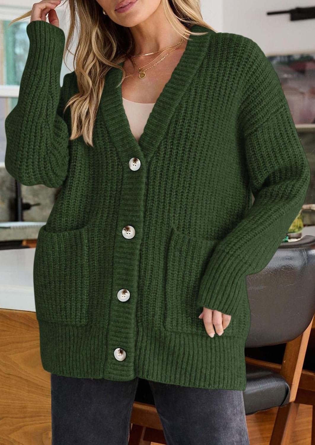 image:imagePRETTYGARDEN Oversized Cardigan Sweaters for Women Button UpArmy Green