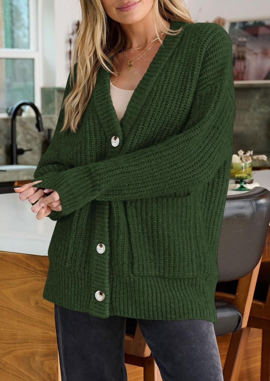 image:imagePRETTYGARDEN Oversized Cardigan Sweaters for Women Button UpArmy Green