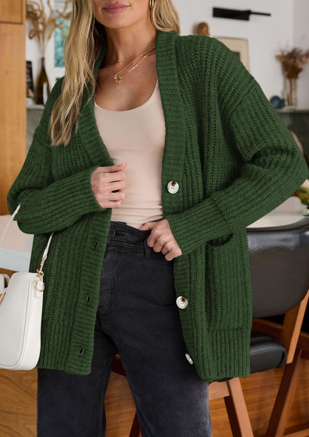 image:imagePRETTYGARDEN Oversized Cardigan Sweaters for Women Button UpArmy Green