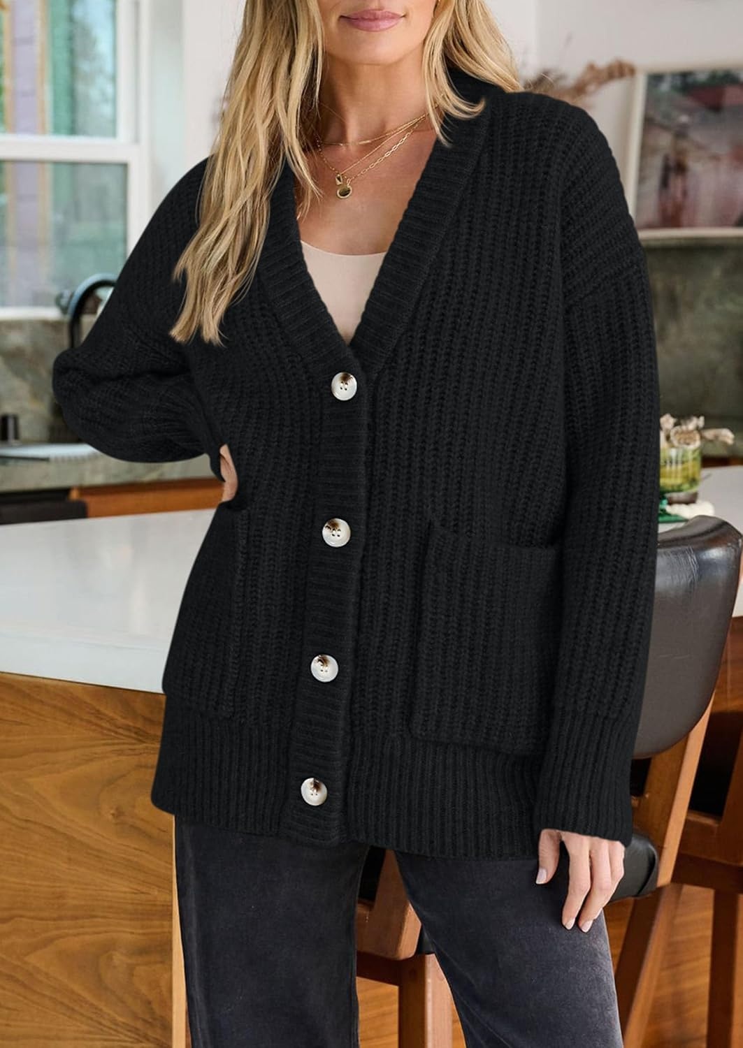 image:imagePRETTYGARDEN Oversized Cardigan Sweaters for Women Button UpBlack