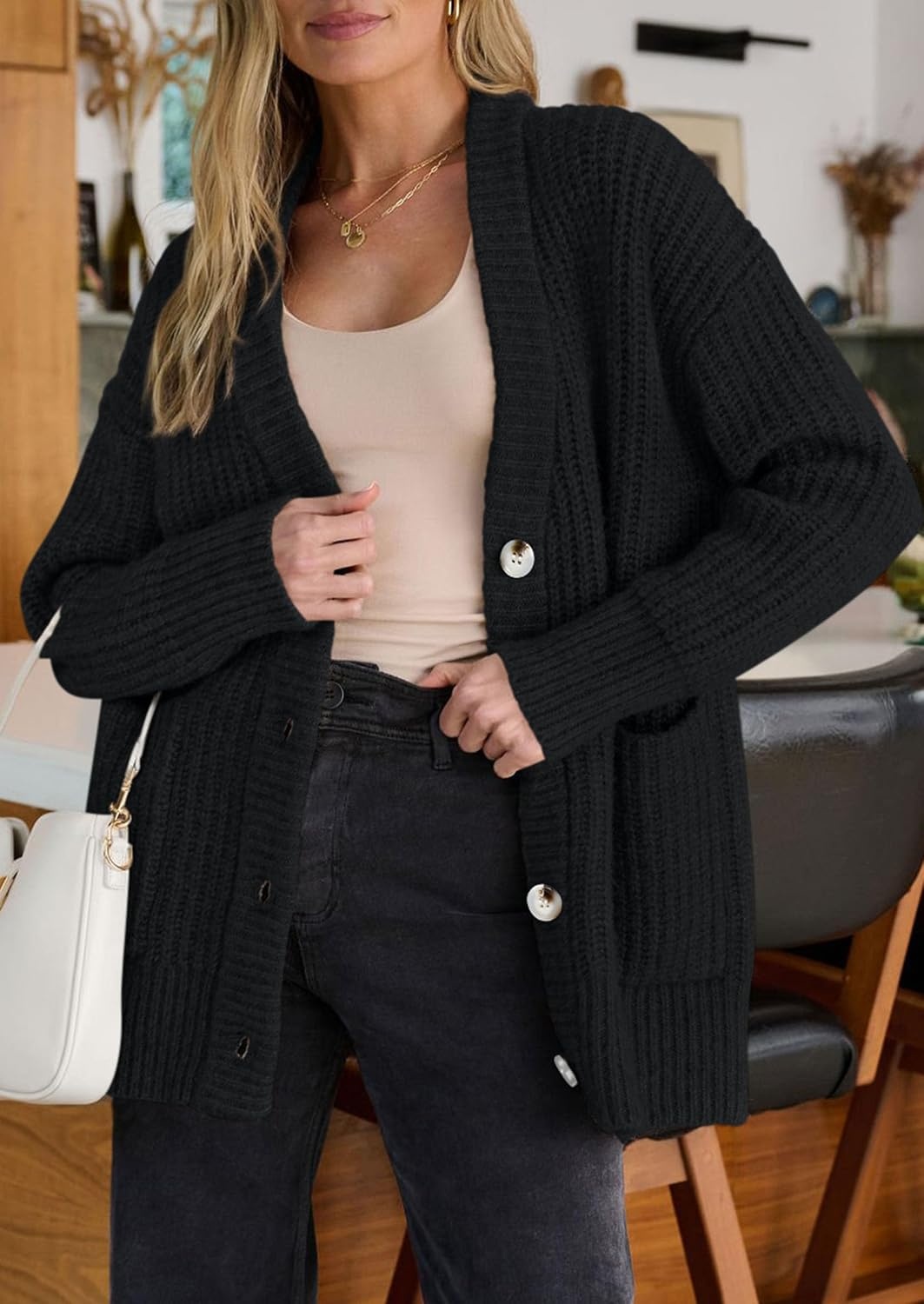 image:imagePRETTYGARDEN Oversized Cardigan Sweaters for Women Button UpBlack