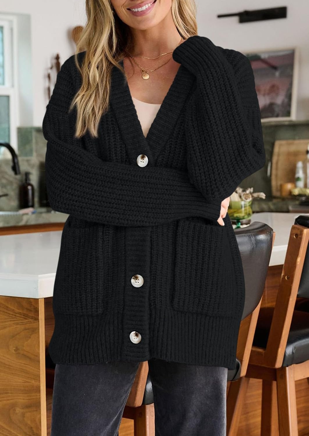 image:imagePRETTYGARDEN Oversized Cardigan Sweaters for Women Button UpBlack