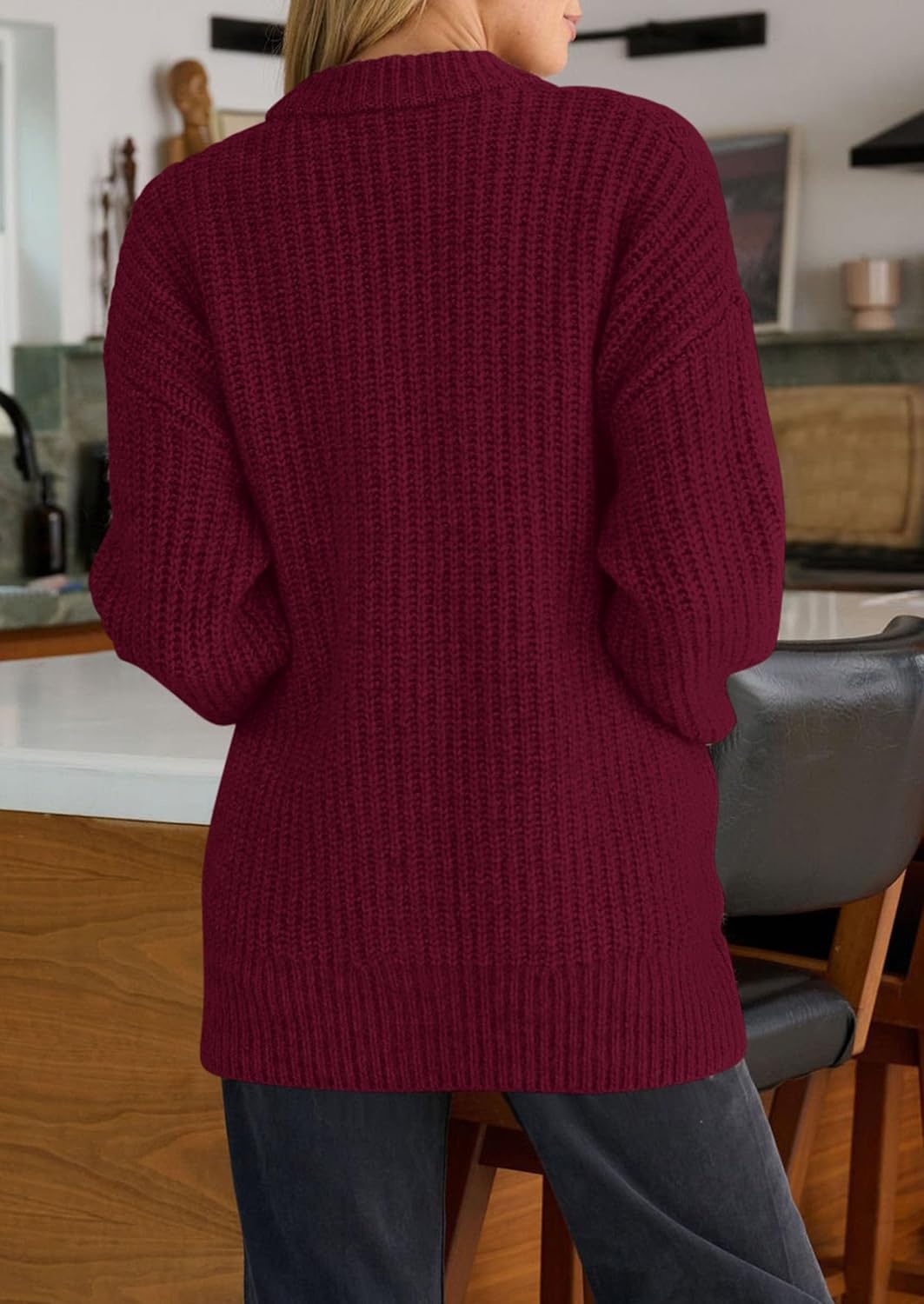 image:imagePRETTYGARDEN Oversized Cardigan Sweaters for Women Button UpBurgundy