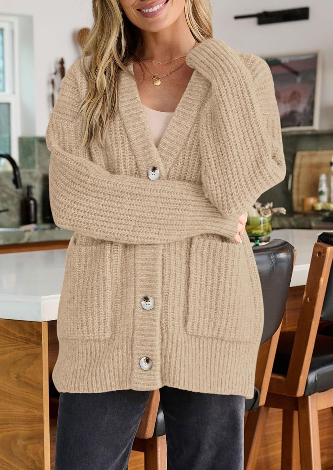 image:imagePRETTYGARDEN Oversized Cardigan Sweaters for Women Button UpKhaki