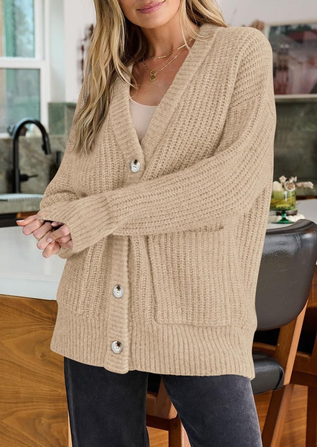 image:imagePRETTYGARDEN Oversized Cardigan Sweaters for Women Button UpKhaki