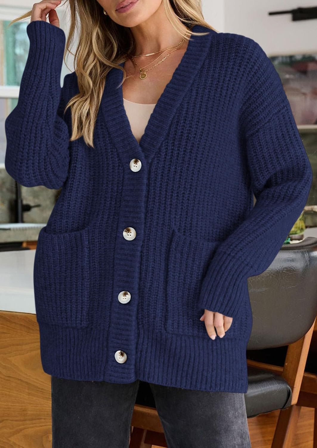 image:imagePRETTYGARDEN Oversized Cardigan Sweaters for Women Button UpNavy Blue