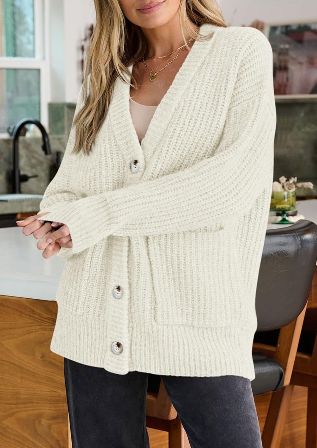 image:imagePRETTYGARDEN Oversized Cardigan Sweaters for Women Button UpWhite