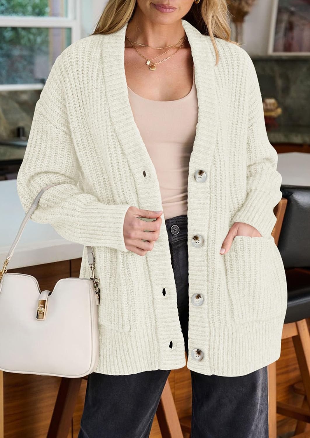 image:imagePRETTYGARDEN Oversized Cardigan Sweaters for Women Button UpWhite