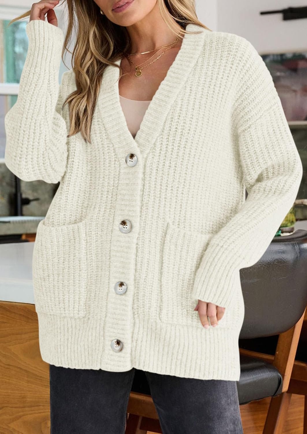image:imagePRETTYGARDEN Oversized Cardigan Sweaters for Women Button UpWhite