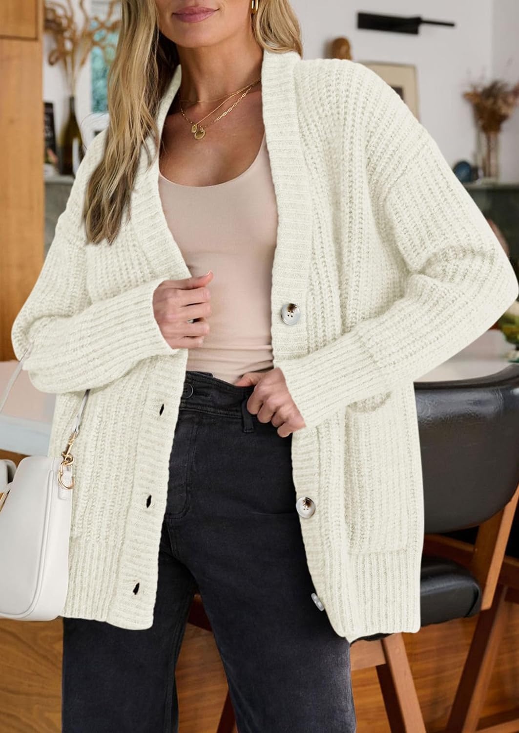 image:imagePRETTYGARDEN Oversized Cardigan Sweaters for Women Button UpWhite