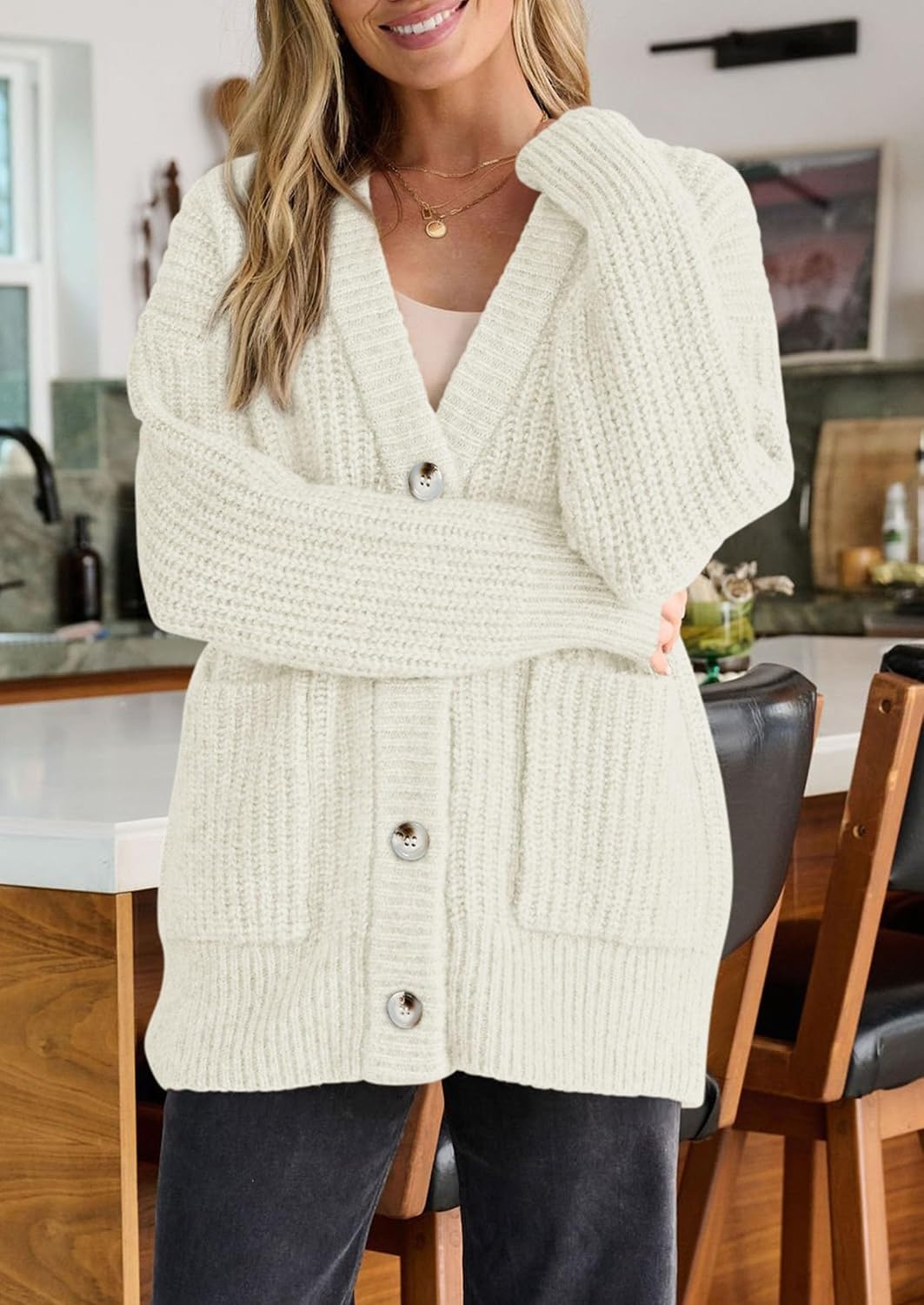 image:imagePRETTYGARDEN Oversized Cardigan Sweaters for Women Button UpWhite