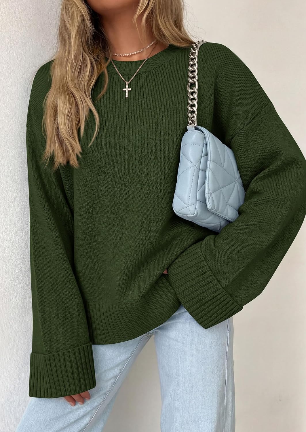 image:imagePRETTYGARDEN Oversized Sweater Womens Ribbed Knit TopArmy Green