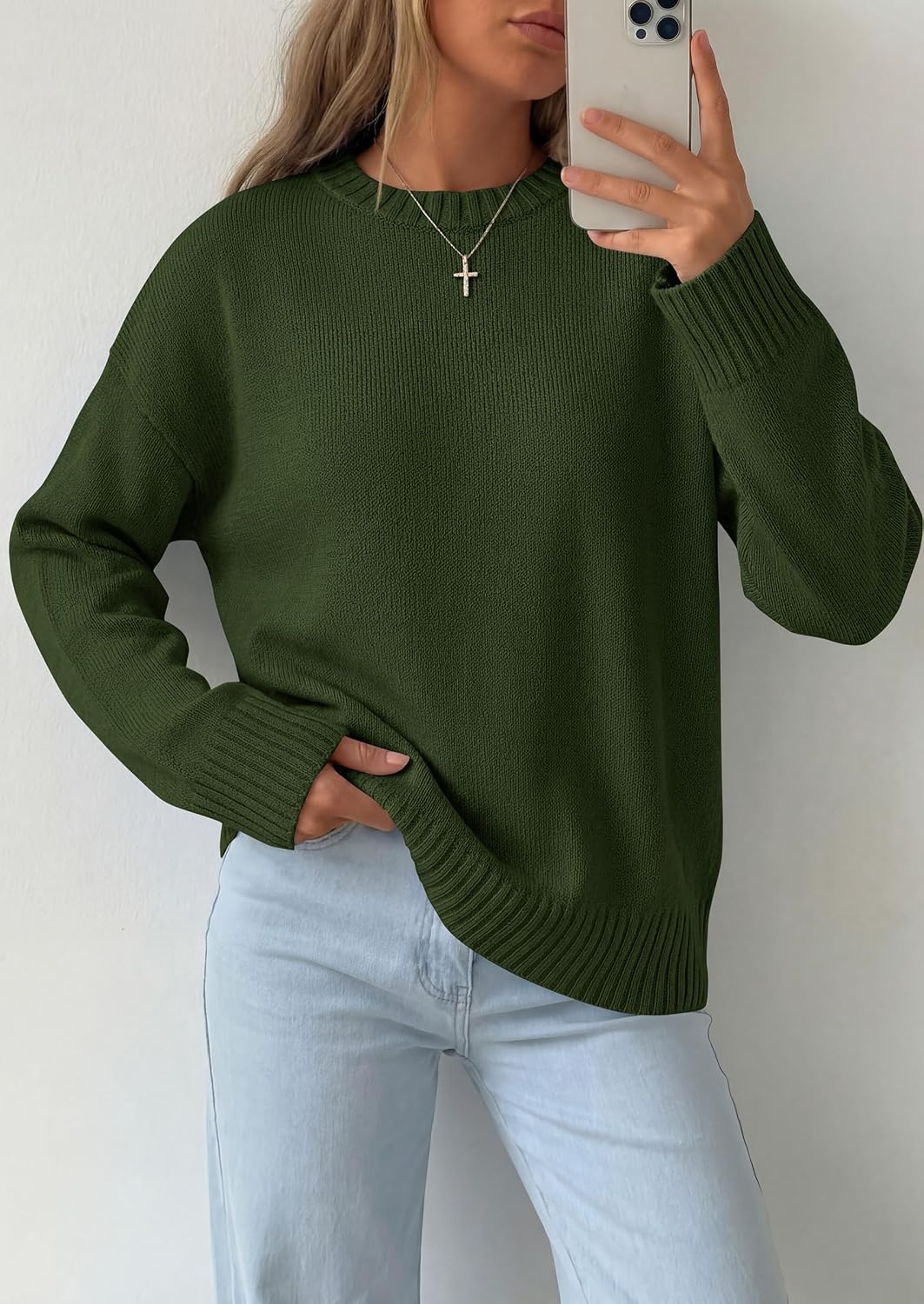 image:imagePRETTYGARDEN Oversized Sweater Womens Ribbed Knit TopArmy Green