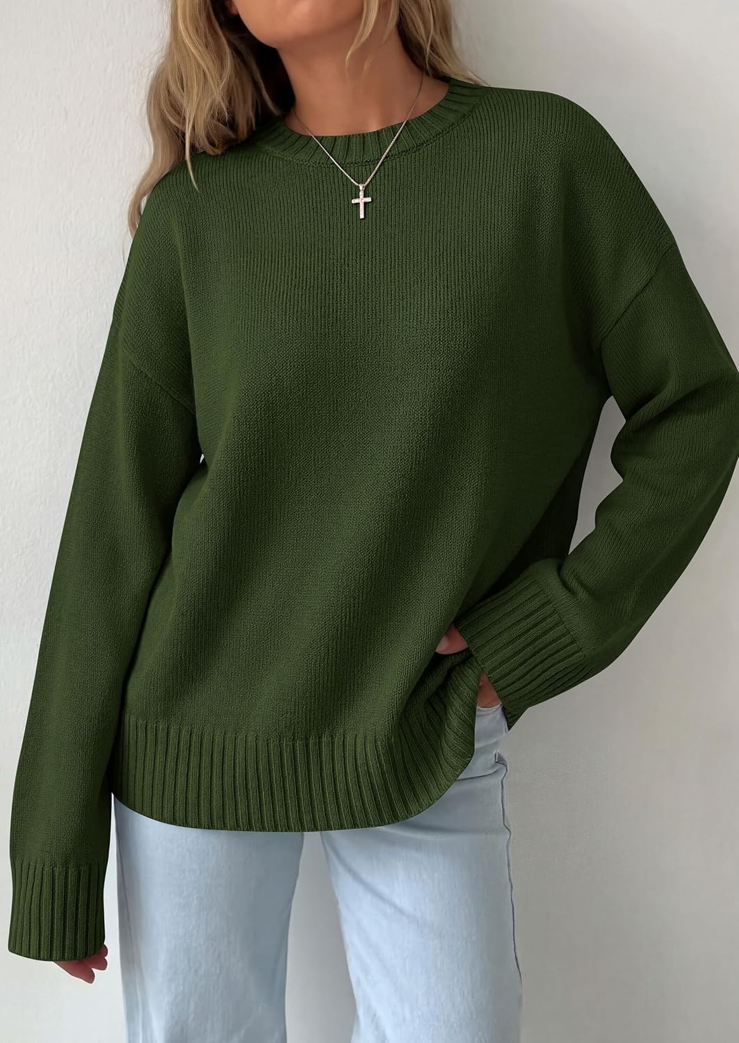image:imagePRETTYGARDEN Oversized Sweater Womens Ribbed Knit TopArmy Green