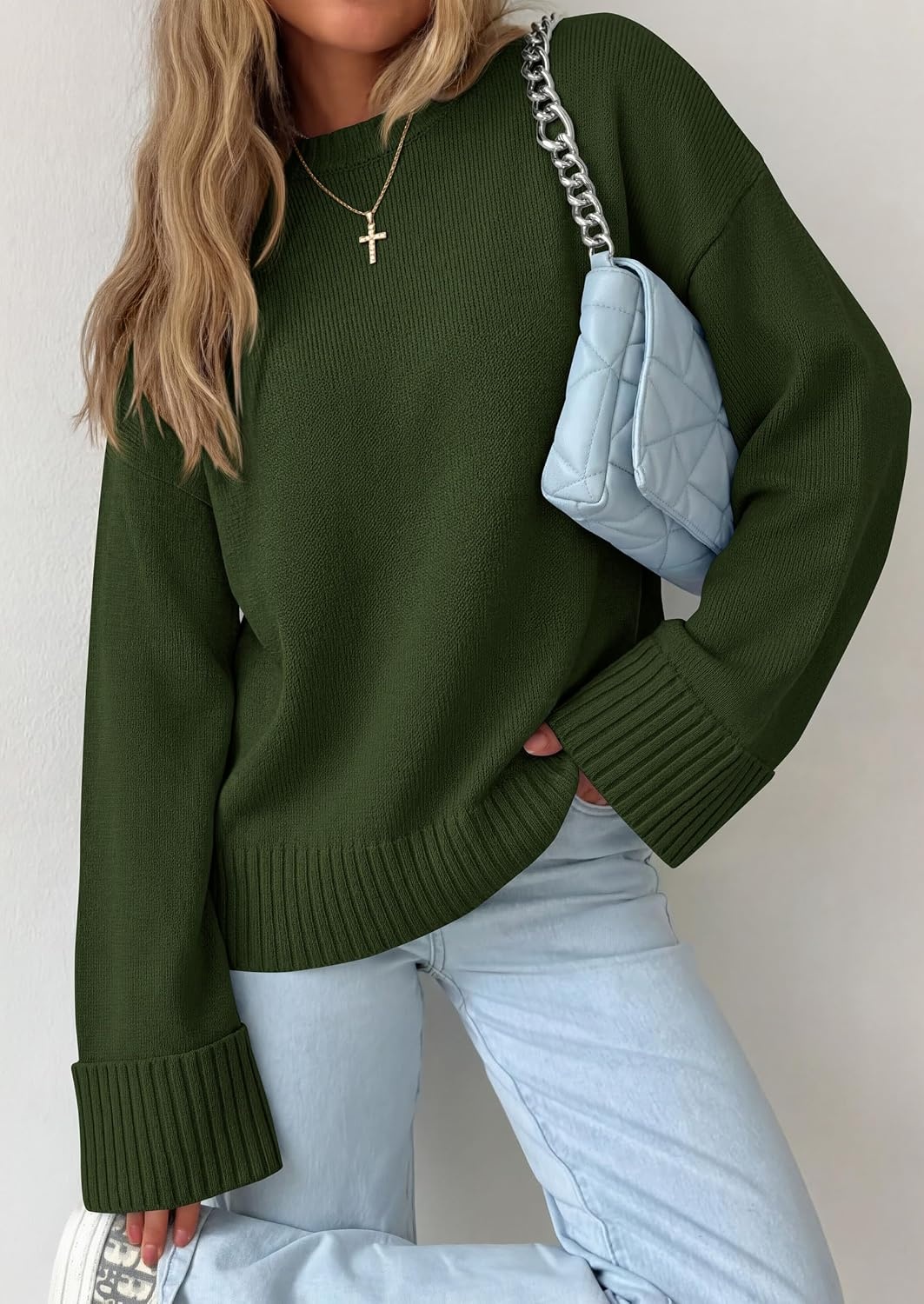 image:imagePRETTYGARDEN Oversized Sweater Womens Ribbed Knit TopArmy Green