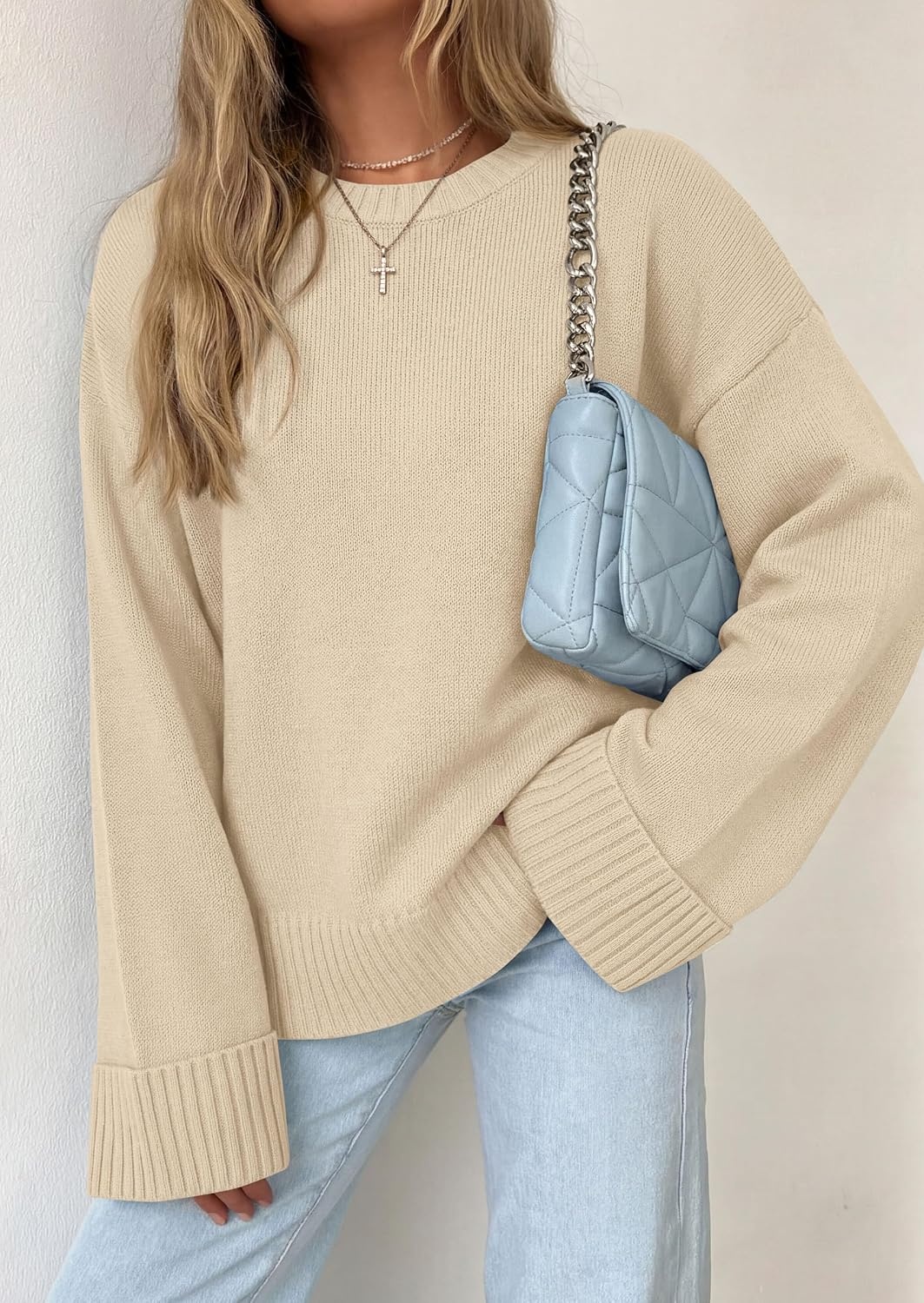 image:imagePRETTYGARDEN Oversized Sweater Womens Ribbed Knit TopBeige