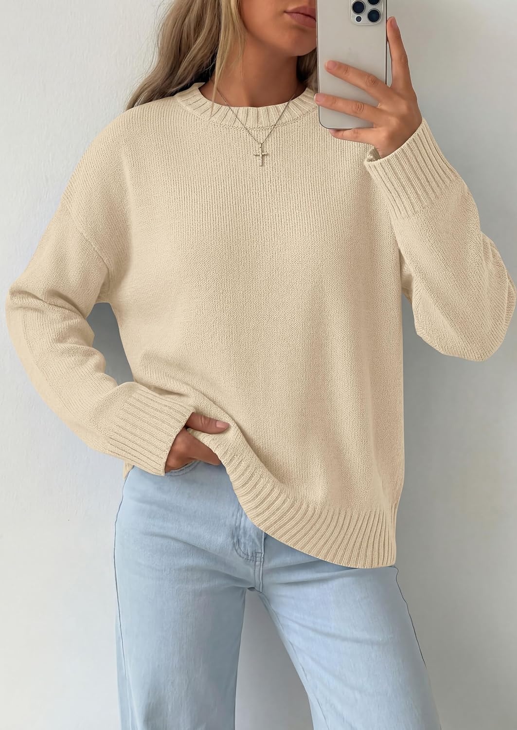 image:imagePRETTYGARDEN Oversized Sweater Womens Ribbed Knit TopBeige