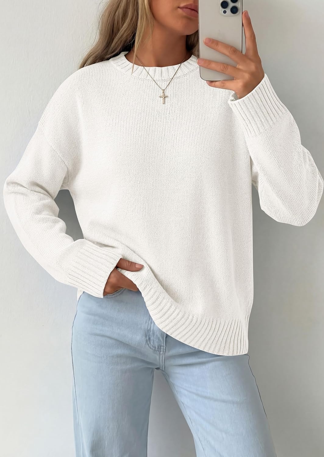 image:imagePRETTYGARDEN Oversized Sweater Womens Ribbed Knit TopWhite
