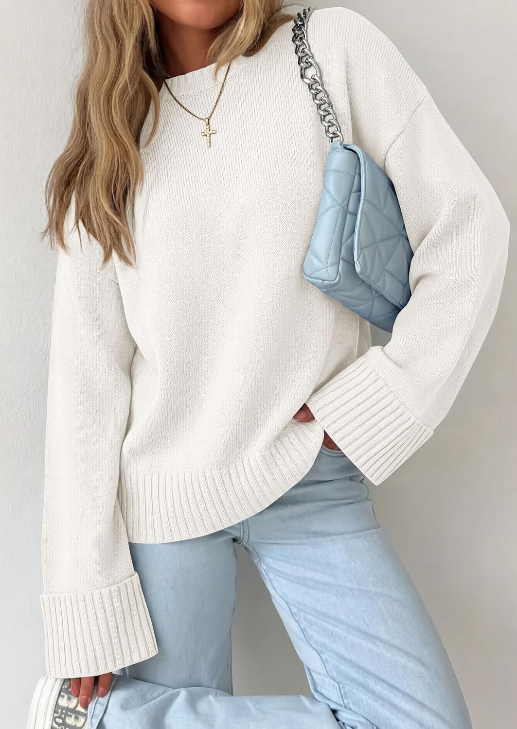 image:imagePRETTYGARDEN Oversized Sweater Womens Ribbed Knit TopWhite