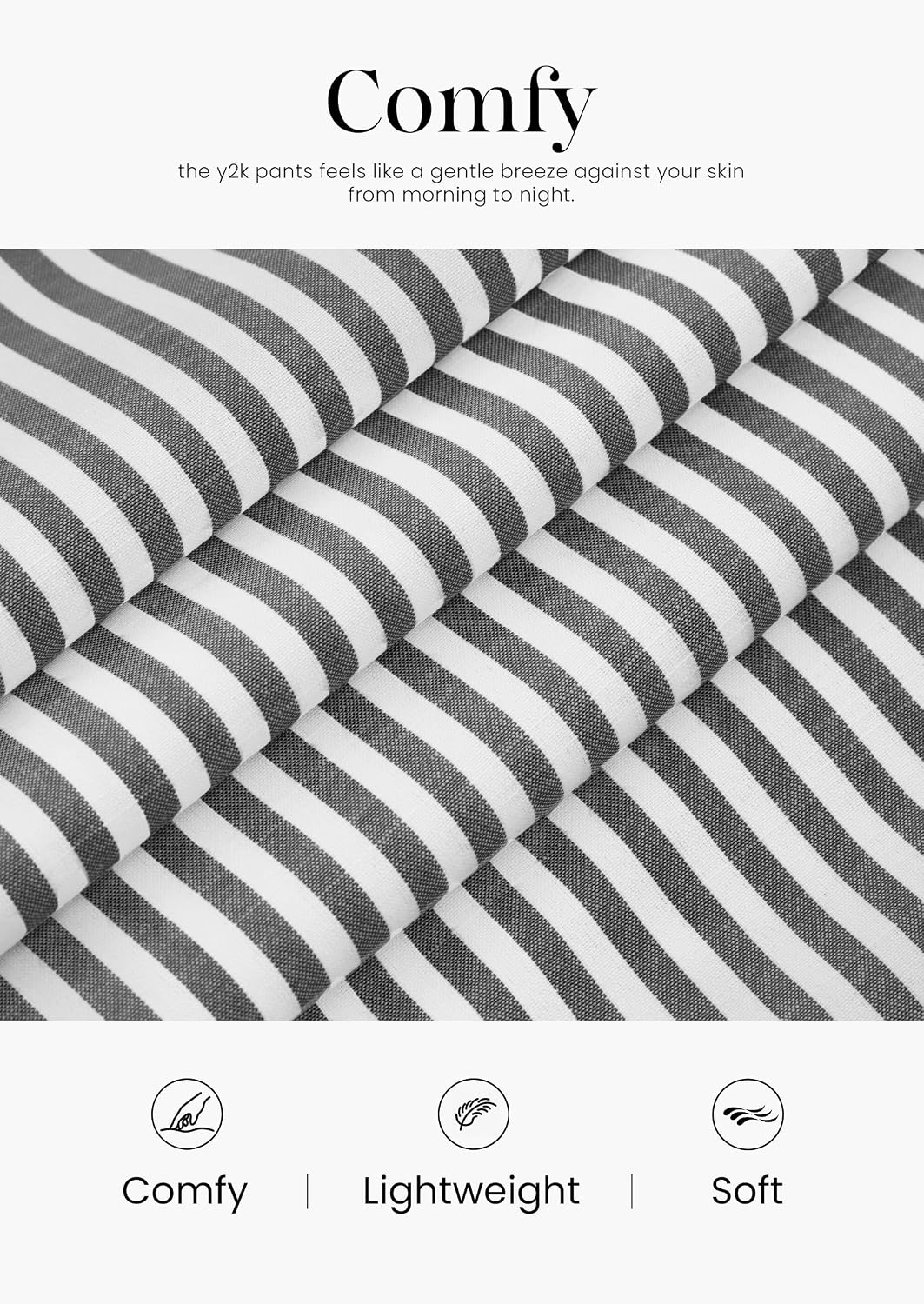 image:imagePRETTYGARDEN Striped Wide Leg Pants Women Loungewear with PocketStriped Black White