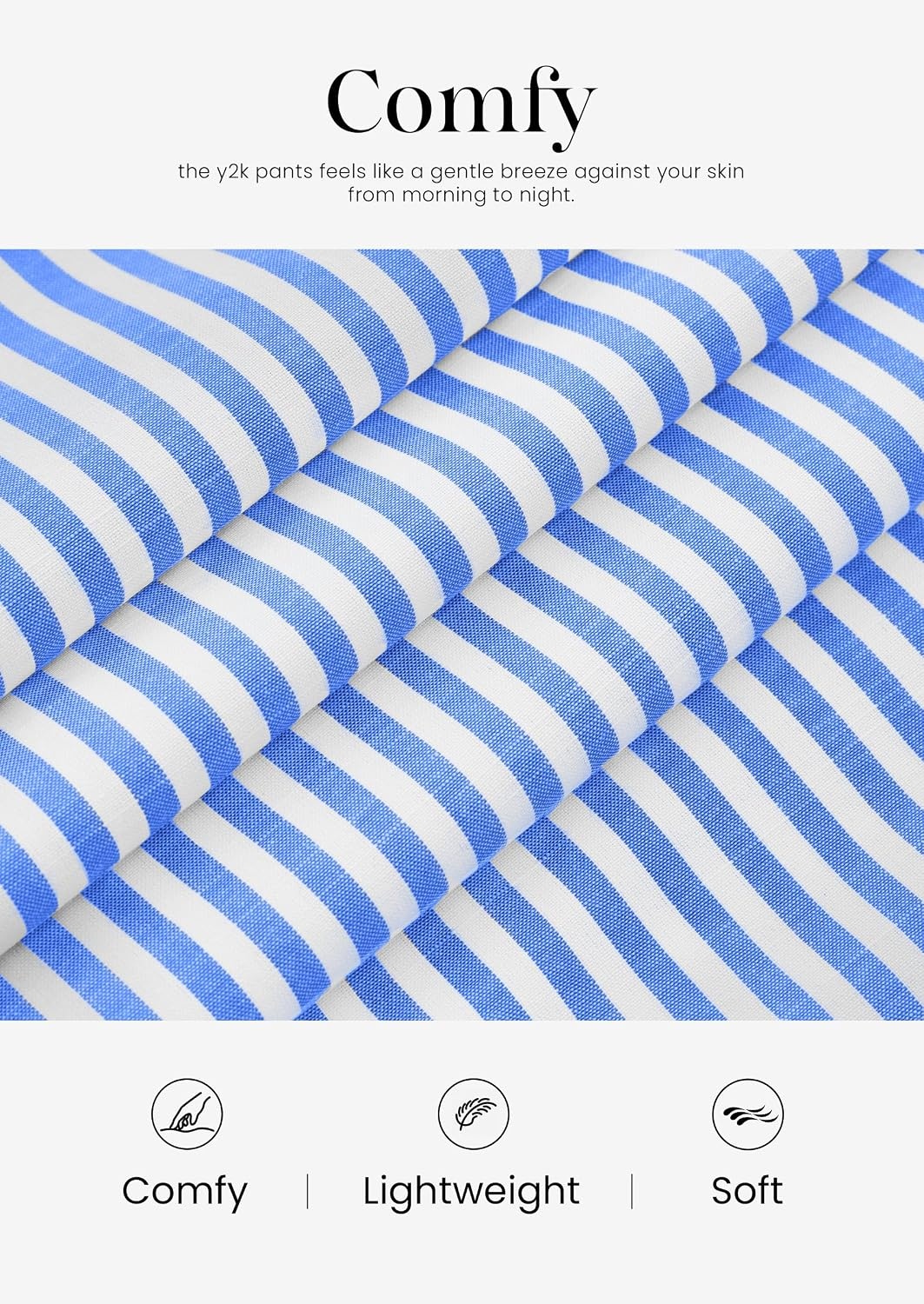 image:imagePRETTYGARDEN Striped Wide Leg Pants Women Loungewear with PocketStriped Blue White