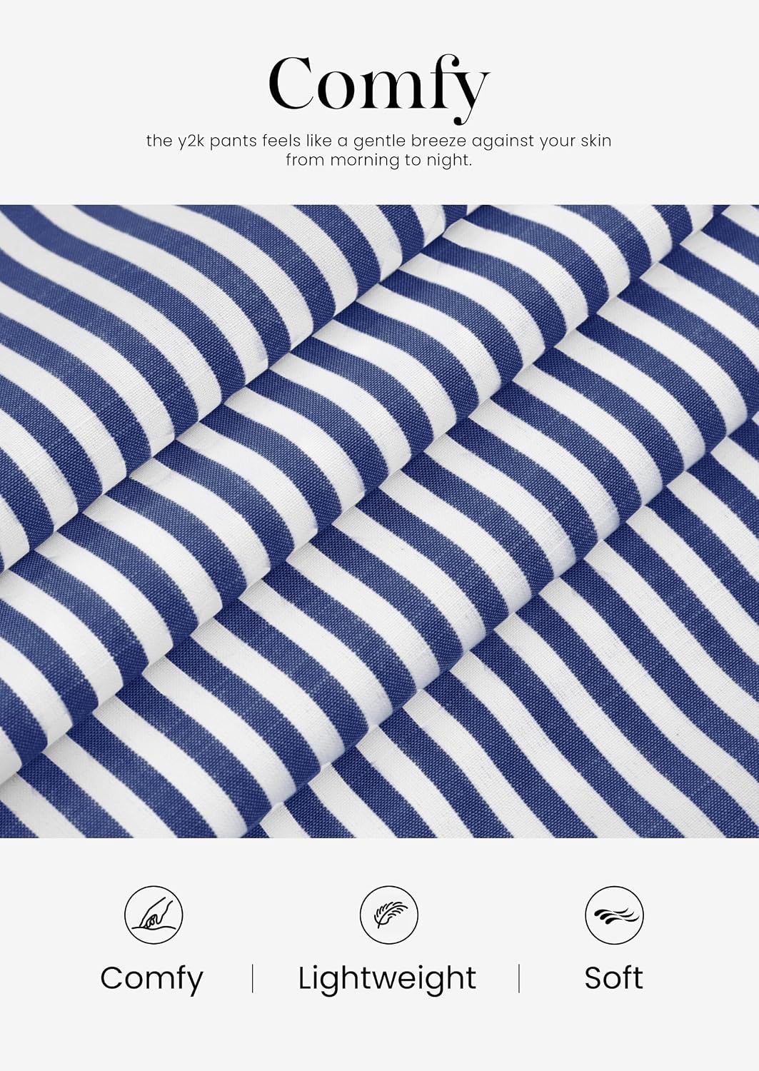 image:imagePRETTYGARDEN Striped Wide Leg Pants Women Loungewear with PocketStriped Dark Blue White