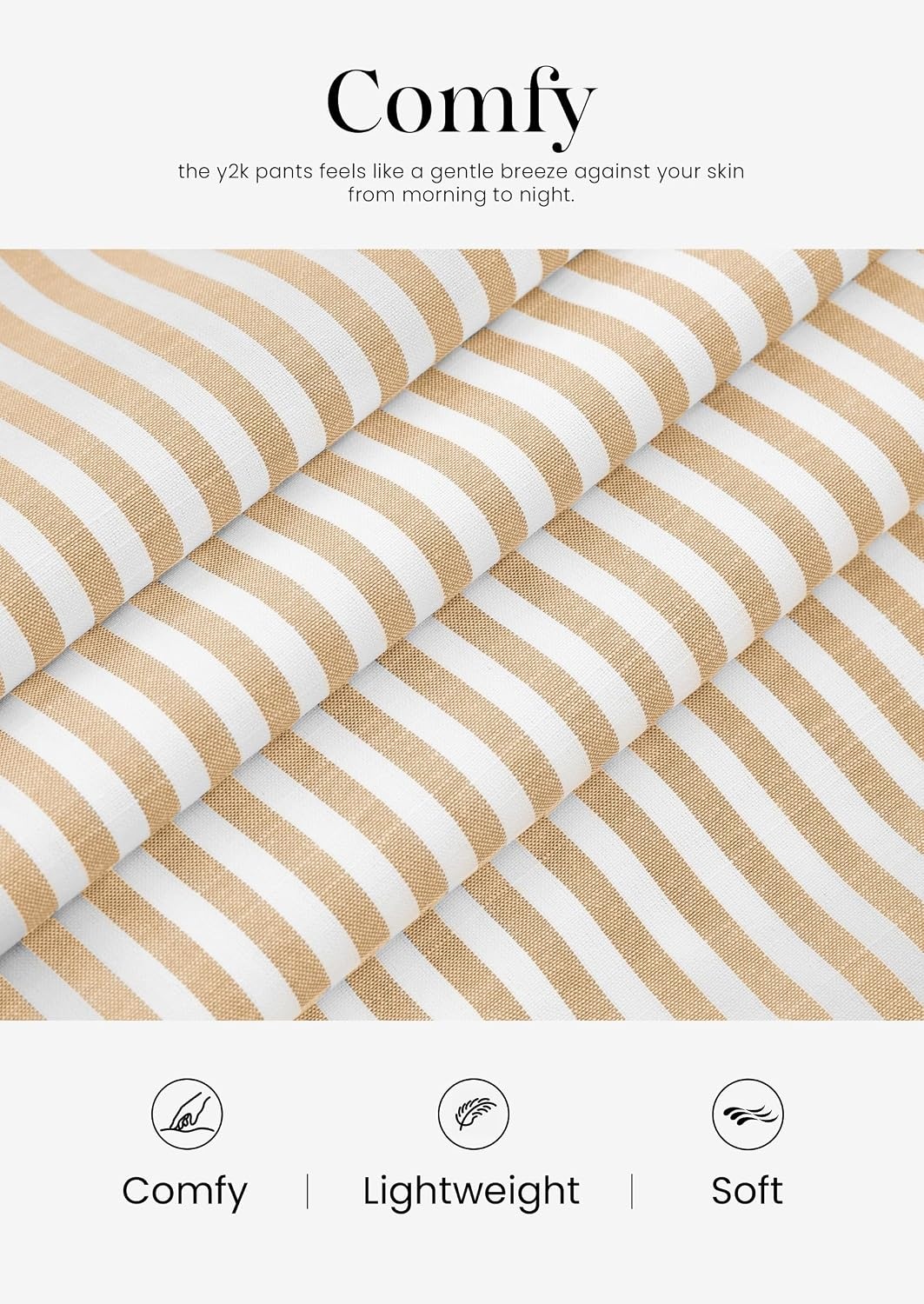 image:imagePRETTYGARDEN Striped Wide Leg Pants Women Loungewear with PocketStriped Khaki White