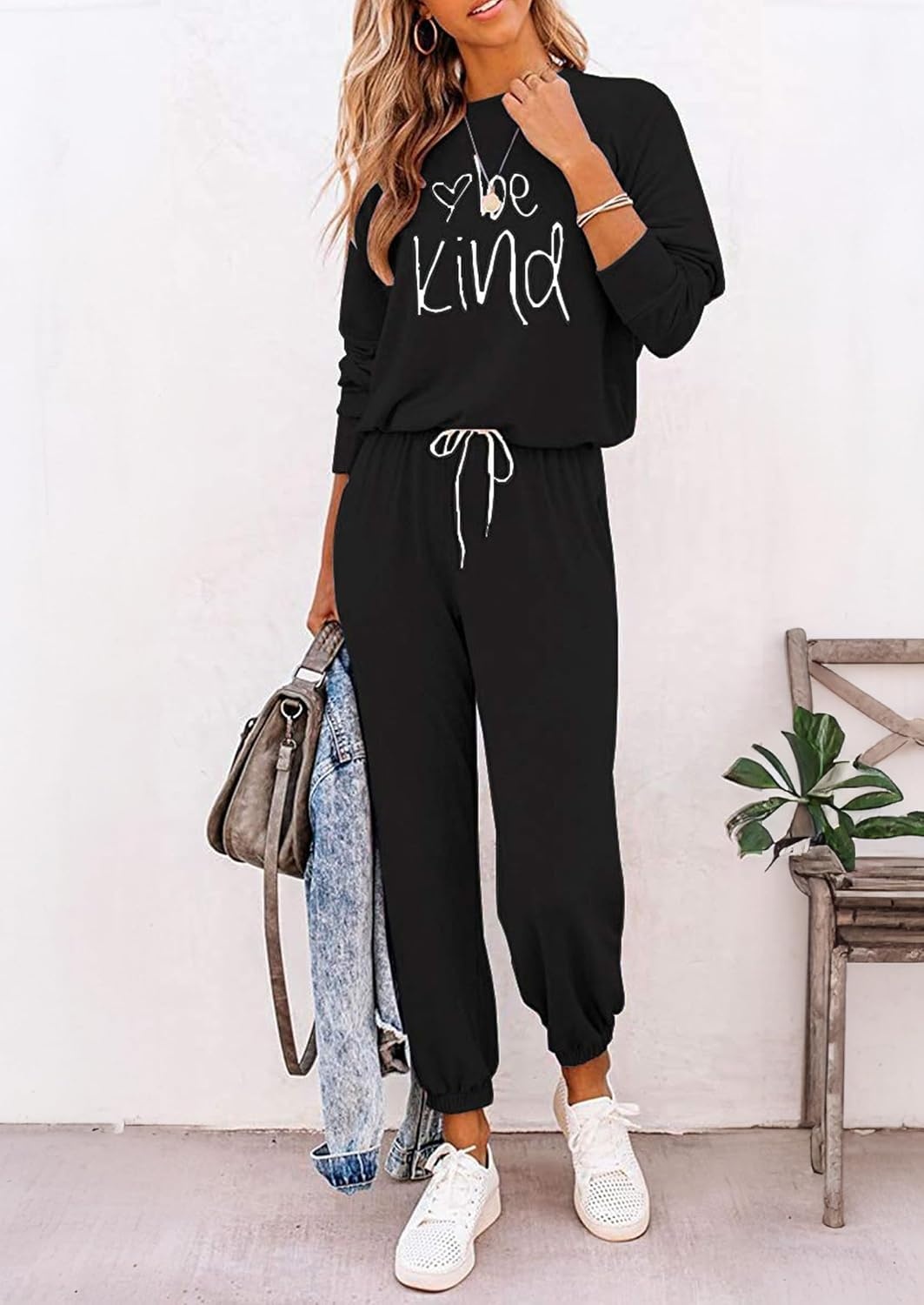 image:imagePRETTYGARDEN Travel Outfit Women 2 Piece Lounge SetsPatternedblack