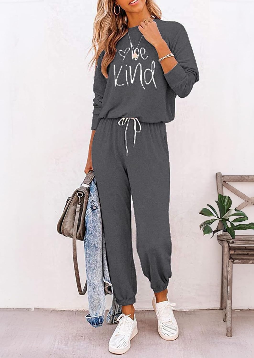 image:imagePRETTYGARDEN Travel Outfit Women 2 Piece Lounge SetsPatterneddark Grey