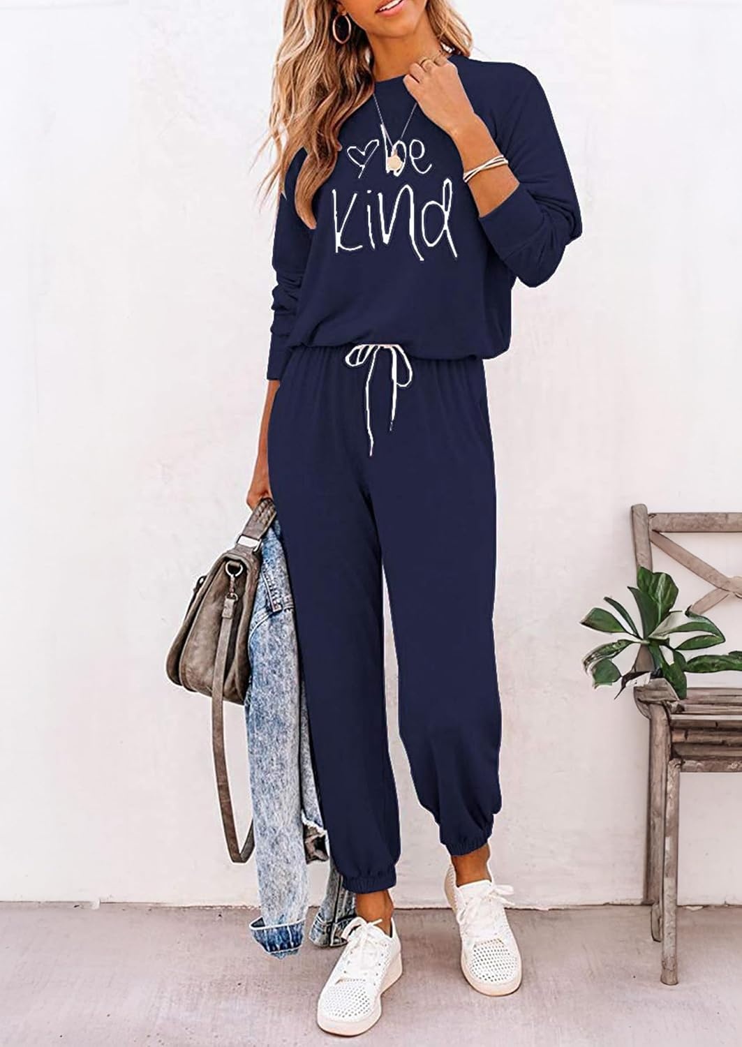 image:imagePRETTYGARDEN Travel Outfit Women 2 Piece Lounge SetsPatternednavy