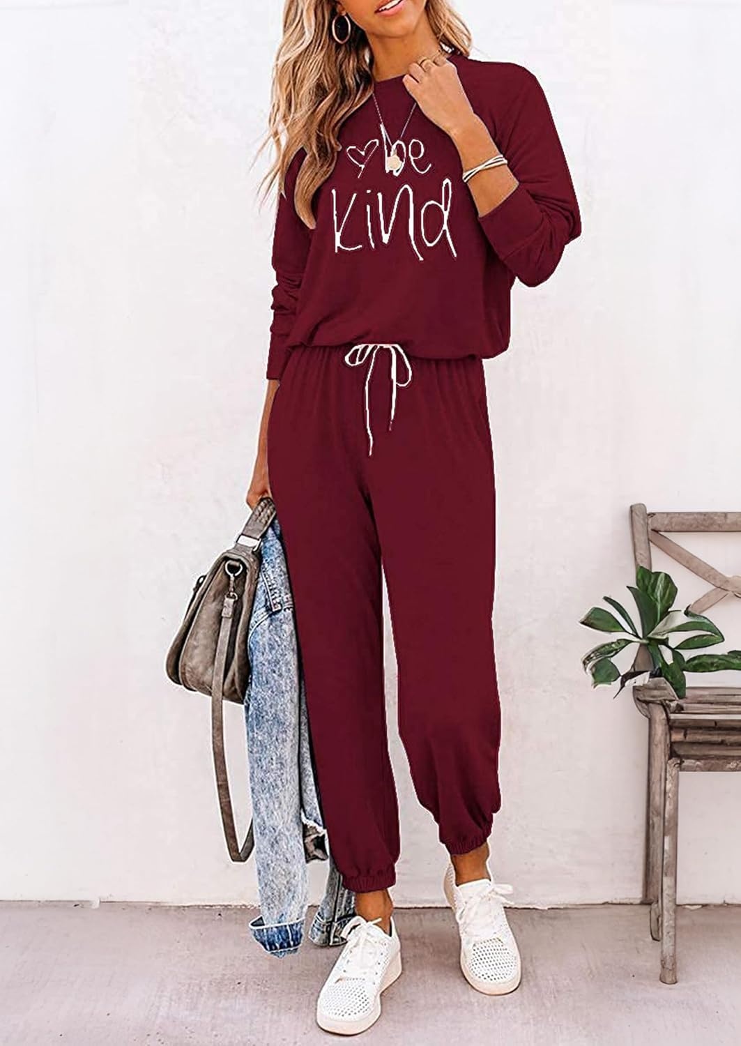 image:imagePRETTYGARDEN Travel Outfit Women 2 Piece Lounge SetsPatternedwine Red