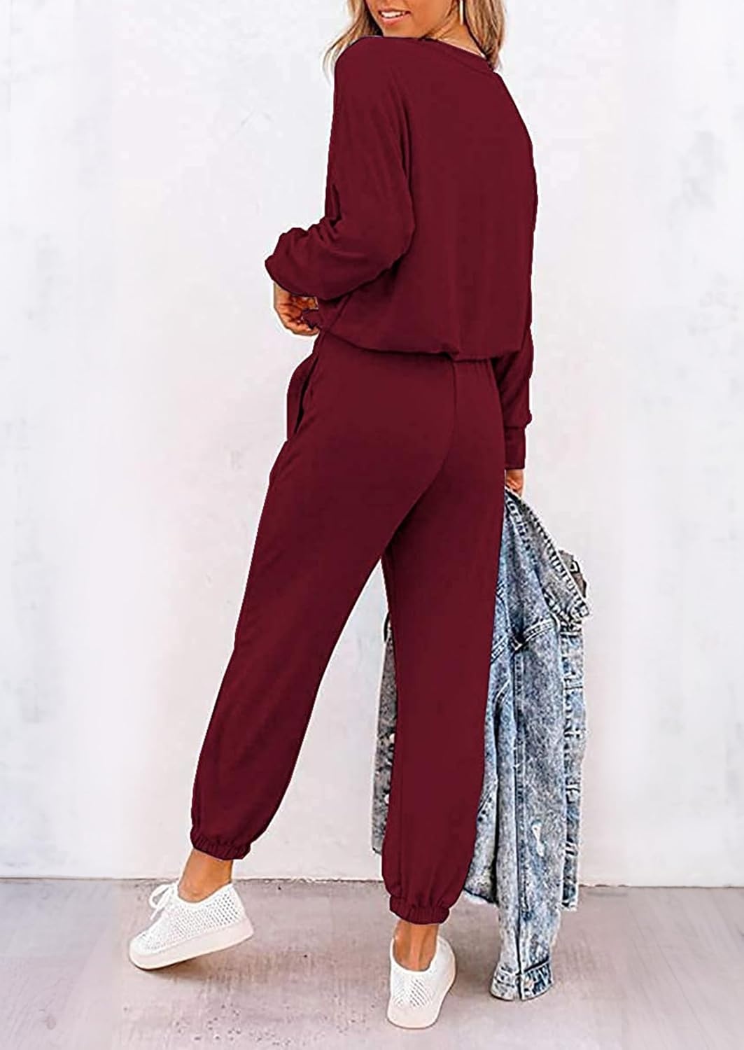 image:imagePRETTYGARDEN Travel Outfit Women 2 Piece Lounge SetsPatternedwine Red