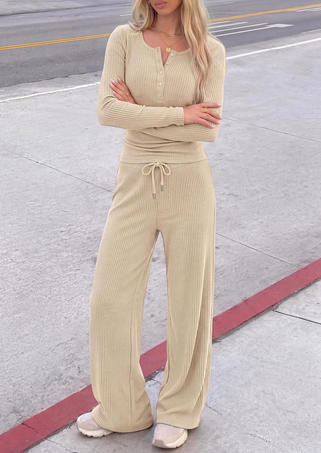 image:imagePRETTYGARDEN Two Piece Lounge Sets for Women Fall FashionApricot