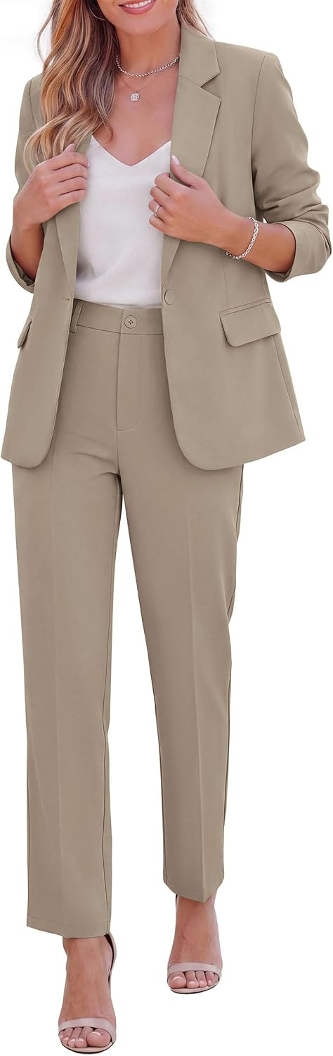 image:imagePRETTYGARDEN Two Piece Sets for Women Dressy Pant SuitsKhaki