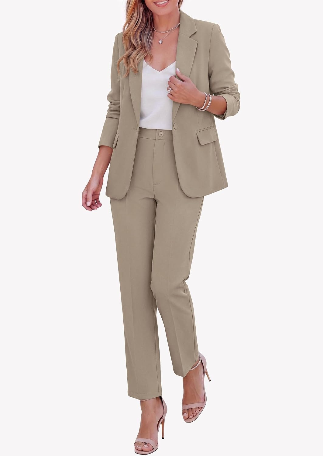 image:imagePRETTYGARDEN Two Piece Sets for Women Dressy Pant SuitsKhaki
