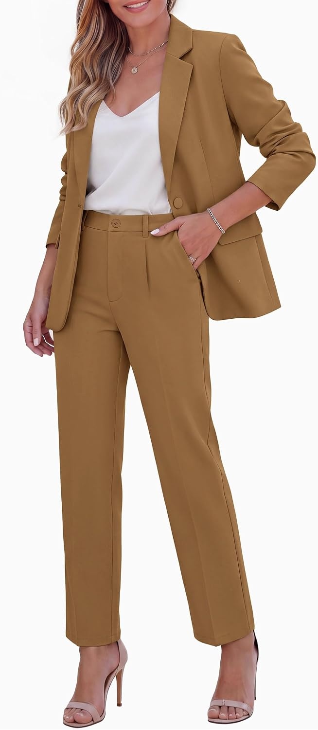 image:imagePRETTYGARDEN Two Piece Sets for Women Dressy Pant SuitsLight Brown